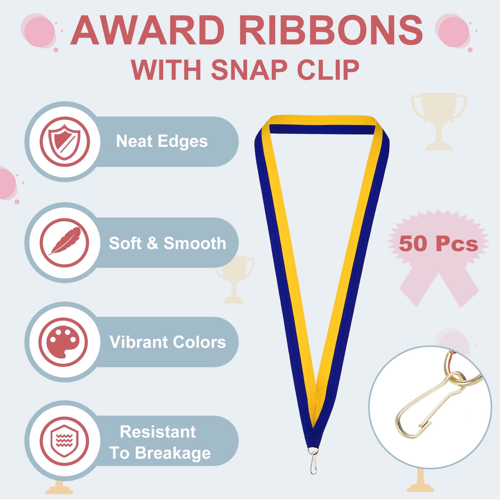 Uxcell 50Pcs Award Neck Ribbons with Snap Clip Medal Lanyards Blue/Yellow