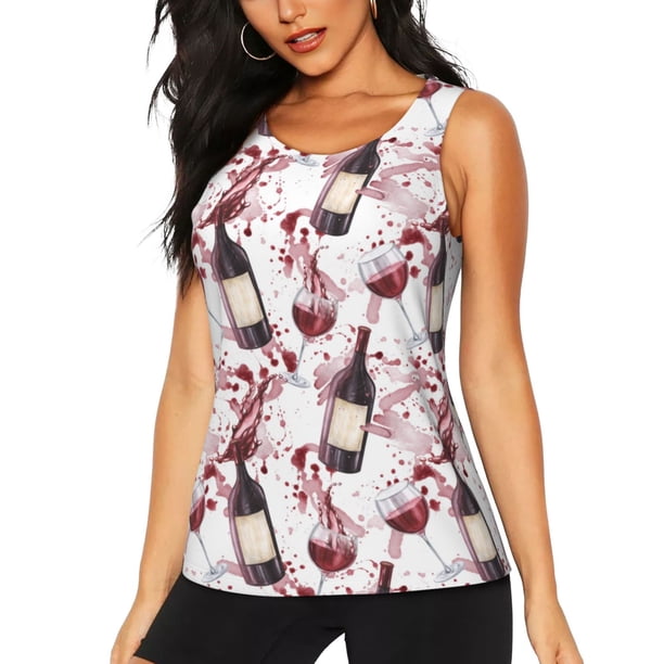 Balery Watercolor Wine Camiseta sin mangas estampada ligera para mujer, tops de entrenamiento sin mangas, camisetas de yoga transpirables de secado rápido.-X-Large