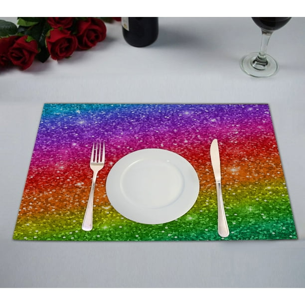 ABPHQTO Multicolored Glitter Placemat 12x18 Inch,Set of 2 Table