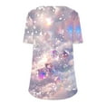 thumbnail image 3 of T-Shirts for Women Short Sleeve Fashion Colorful Print Plus Size Shirts Summer Clothing Tops Women's New Round Neck Pullover Chest Pleated Casual Top, 3 of 6