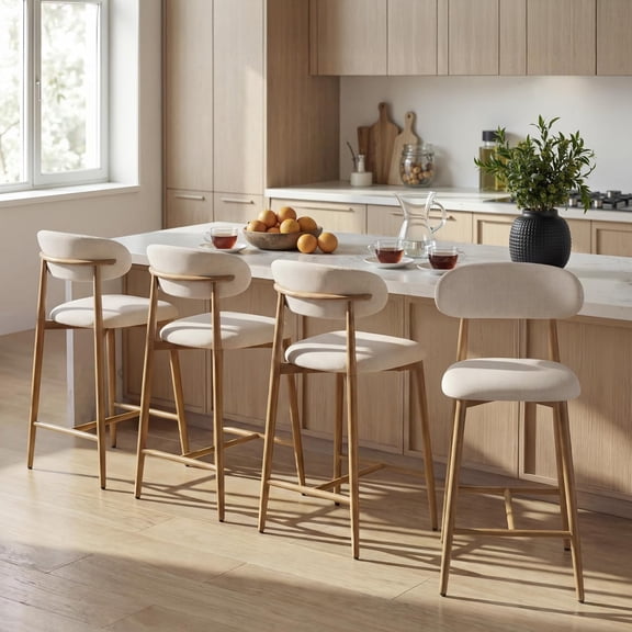 Counter Height Bar Stools Set of 4, Upholstered Counter Stools Modern Barstools with Metal Legs for Kitchen Island Dining Room, Beige