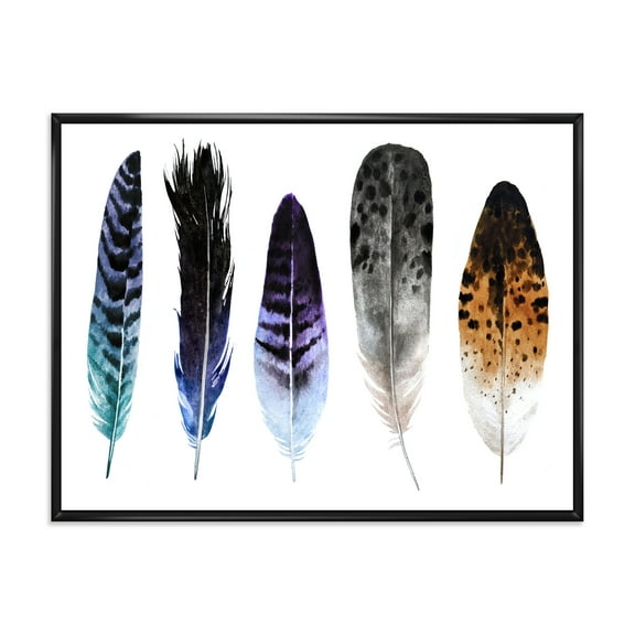 Designart 'Colourful Boho Art Feathers II' Bohemian & Eclectic Framed Canvas Wall Art Print