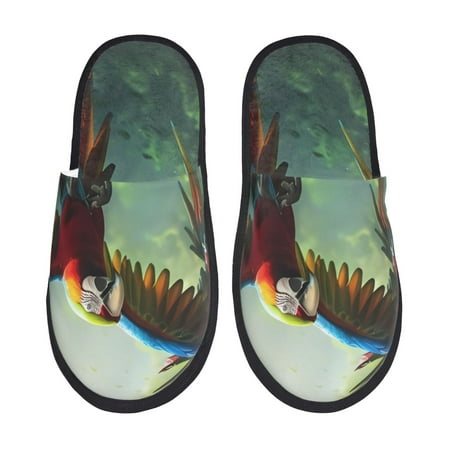 Balery Flying Parrots In Jungle Slient Indoor Furry Fleece Comfort House Shoes Soft Non-Slip Home Shoes Cotton slippers House Slippers-- Medium