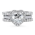 thumbnail image 2 of BERRICLE Sterling Silver Halo Wedding Engagement Rings Heart Shaped Cubic Zirconia CZ Heart Ring Set for Women, Rhodium Plated Size 5, 2 of 15