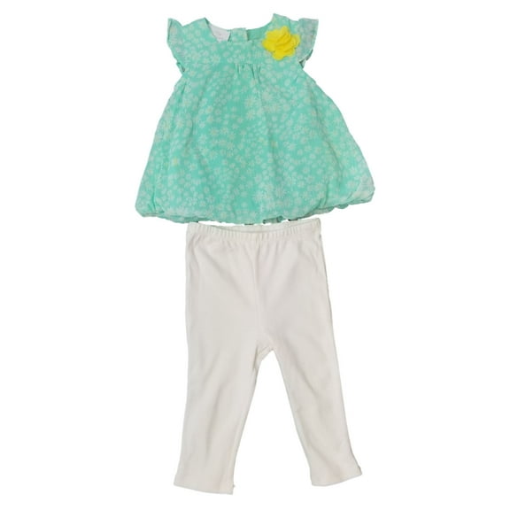 Infant Girls Baby Mint Green Daisy Top Shirt & White Legging Pants Outfit 12M