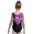 thumbnail image 6 of Alvivi Kids Girls Gymnastics Leotards Sleeveless Bodysuit Shorts Hair Tie with Leggings Set  Sparkly Unitards 6-16 Years Purple 10, 6 of 7