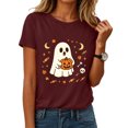 thumbnail image 2 of mgoYE Halloween Tshirts for Women Fall Shirts for Women Halloween Pumpkin Graphic Front Back Printing Tops Shirts Woman Shirts(Wine,L), 2 of 7