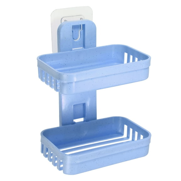 Vocoste 1 Pc Soap Dish Keep Soap Dry Soap Cleaning Storage Drill Free Soap Holder for Bathroom Blue Plastic