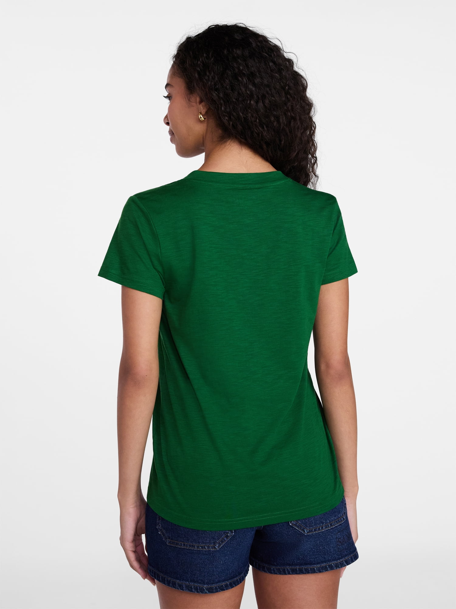 Time and Tru Women's Slub V Neck Tee with Short Sleeves, Sizes XS-XXXL