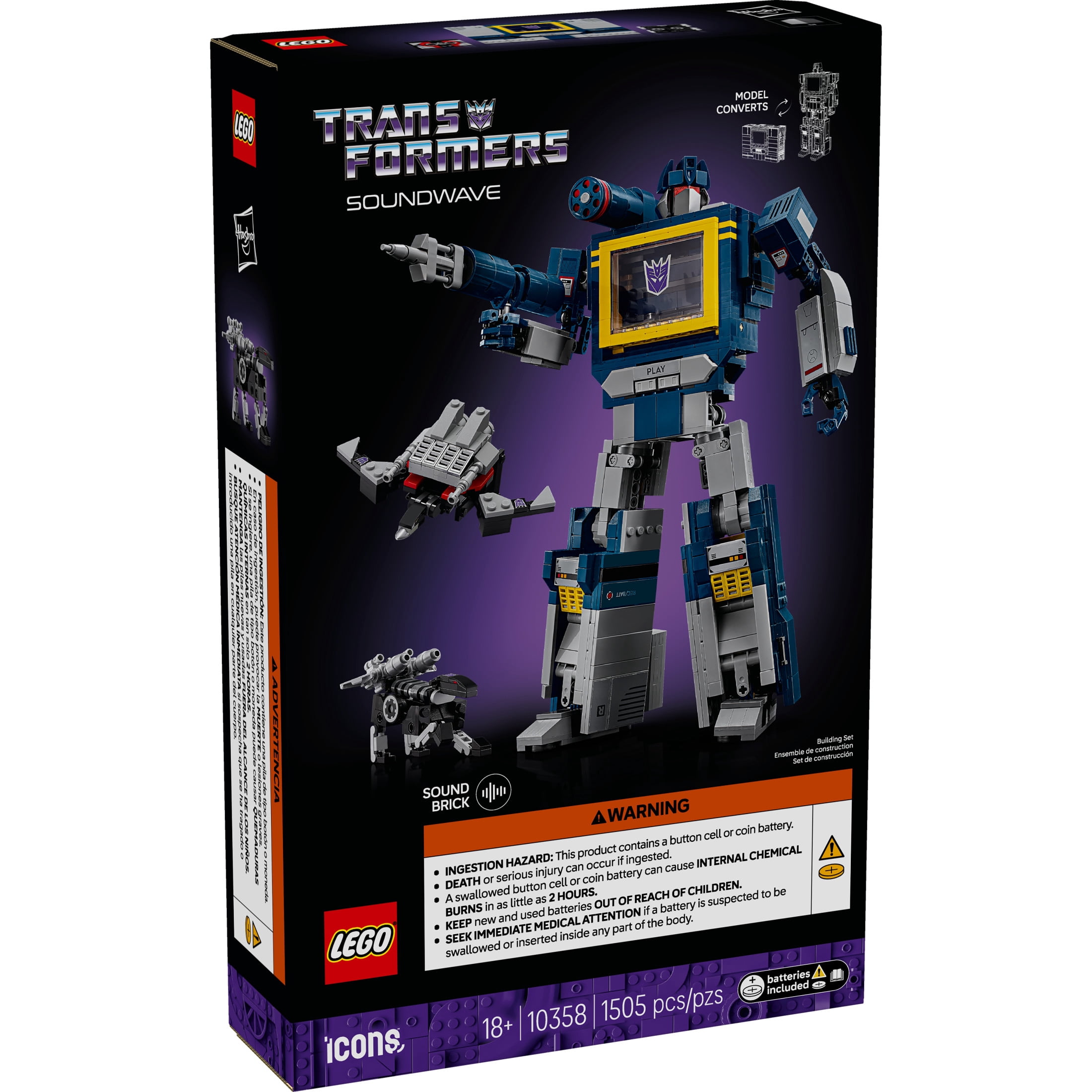 LEGO Icons Transformers: Soundwave - Building Set W/Sound Effects for Adults, 18+ - Model Kit W/Ravage & Laserbeak Figures - DIY Home Decor - Collectible Gift Idea for Sci-FI & Movie Fans - 10358