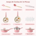 thumbnail image 2 of Sartenes antiadherentes rosa, juego de ollas y sartenes 12 piezas, utensilios de cocina para inducción color rosa, 2 of 7