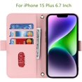 thumbnail image 6 of Crossbody Wallet for iPhone 15 Plus Case with Adjustable Lanyard Strap Credit Card Holder 6.7",PU Leather Handbag Purse Kickstand Make Up Mirror Cover Case for Men Women Girl,Pink, 6 of 14