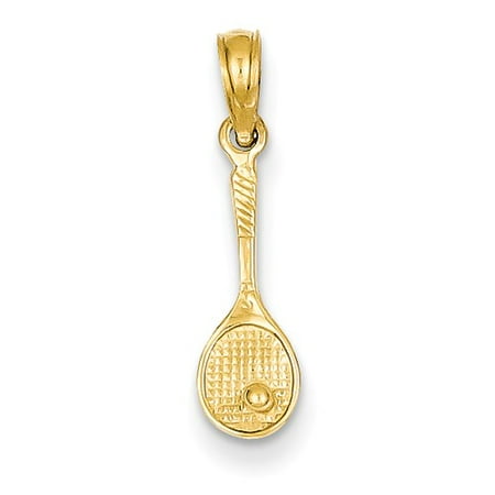 14k Yellow Gold Solid 3-Dimensional Tennis Racquet Pendant