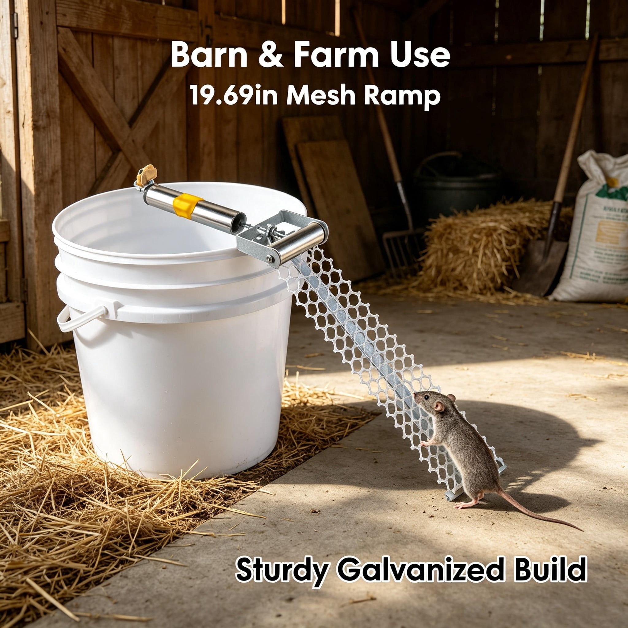 Astoutdoor Rolling Trap Accessory Kit, Galvanized Metal Rolling Unit with 19.69in Mesh Ramp, Fits Bucket Up to 14.54in Height