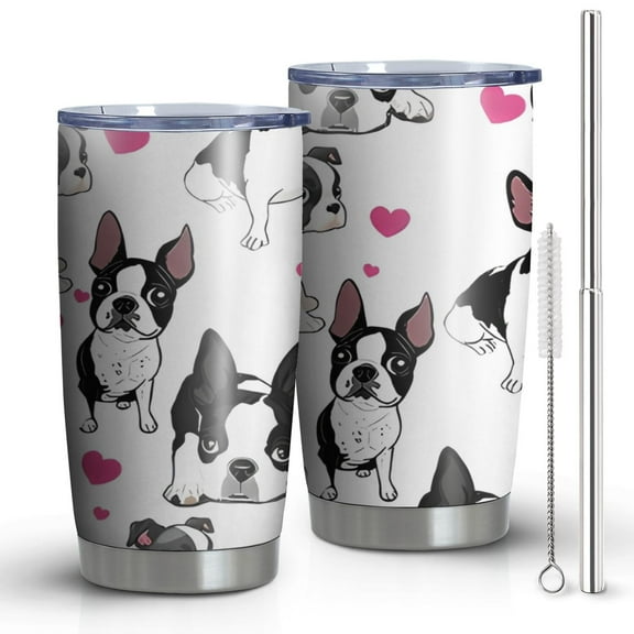 20 Oz Pug and Love Heart Coffee Tumbler Double Wall Insulated Stainless Steel Water Bottle | Metal Reusable Thermoses Flask with Cup Cap | Leak & Sweat Proof with Anti-Dust Lid
