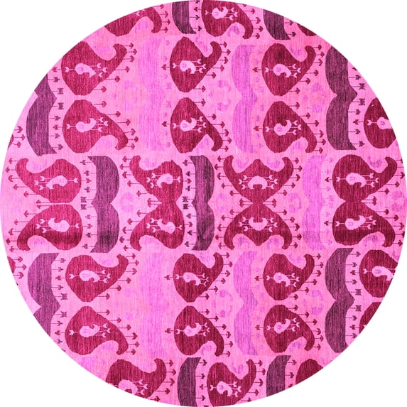 Ahgly Company Indoor Round Abstract Pink Modern Area Rugs, 6' Round
