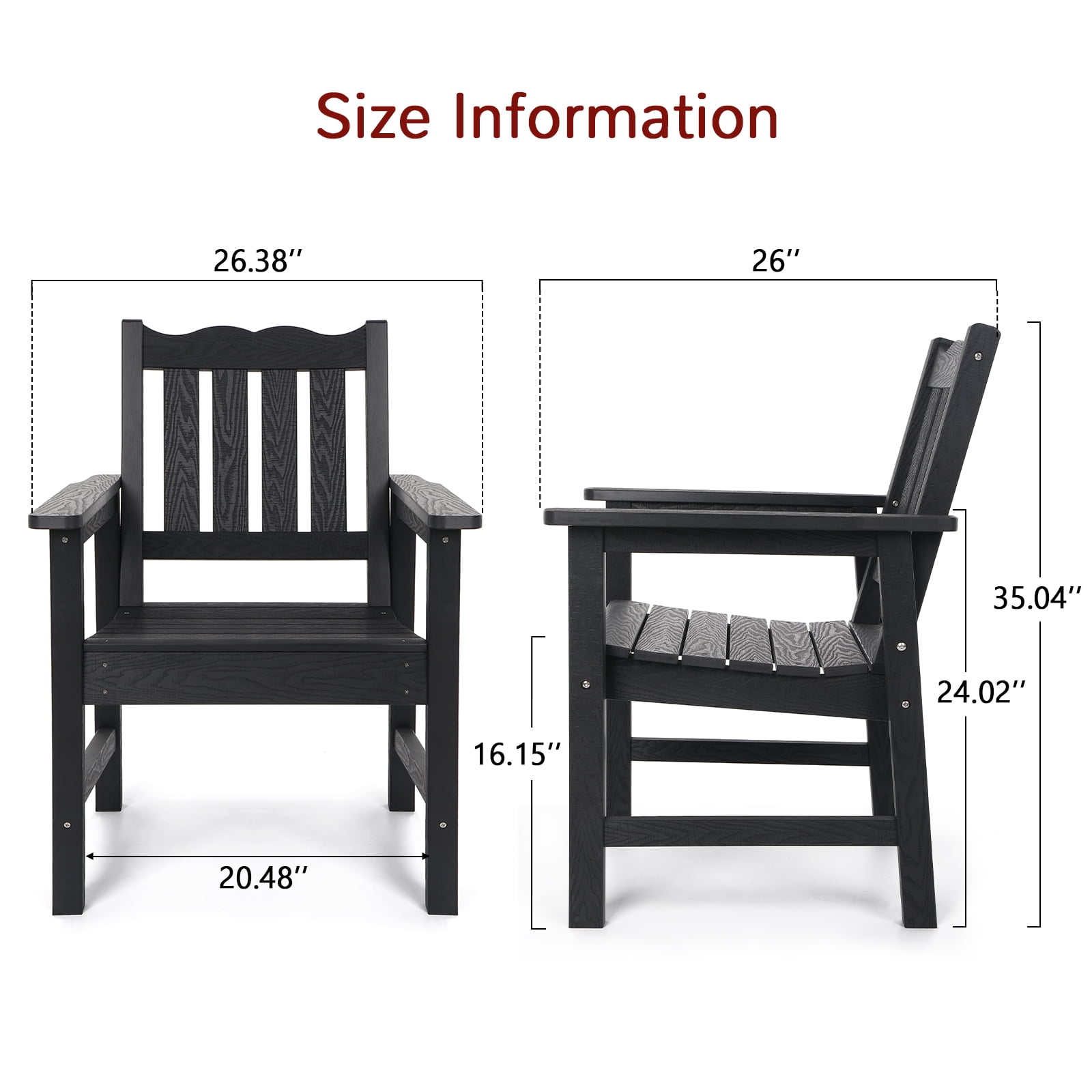 Stoog Outdoor Bench and Chairs Set of 3, Porch Bench with 2 Patio Chairs, 800 lbs Capacity, All-Weather Outdoor Bench for Garden Backyard Park, Black