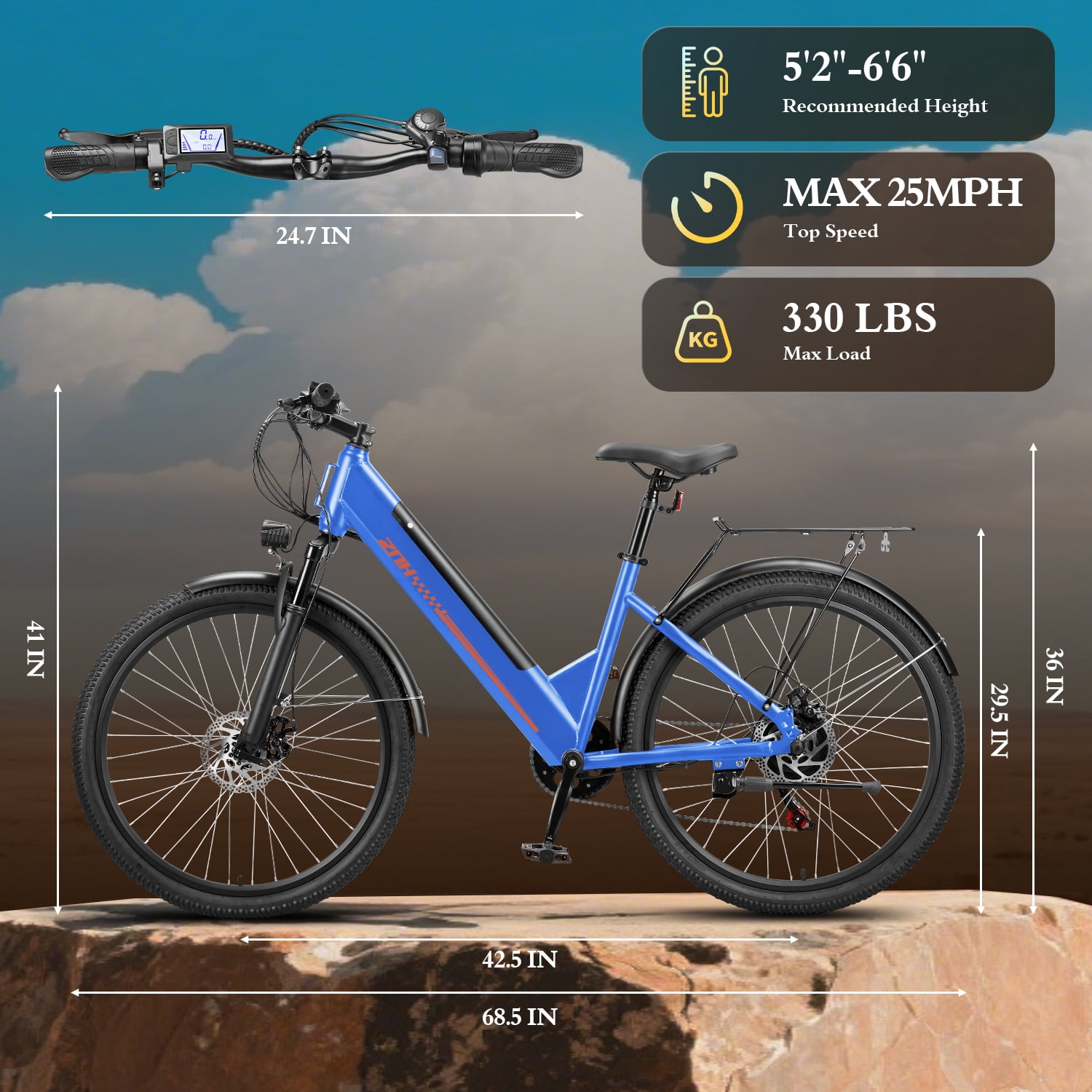 ZNH 750w Electric Bike for Adult,26'' Electric Commutter Bike w 48v 13ah Removable Battery,City Ebike for Women and Older,Up to 20mph,UL2849,7-Speed，Blue