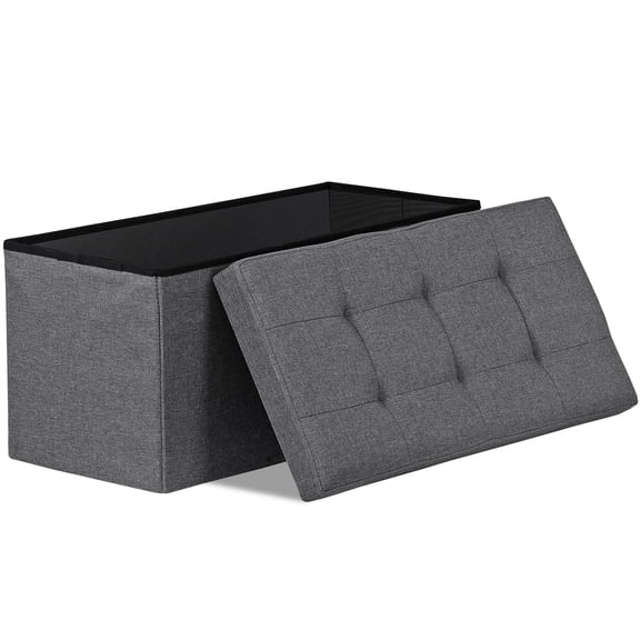 SuperDeal 30 Inch Folding Storage Ottoman Bench 3-in-1 Footrest, Stool & Storage Chest with Comfortable Seat & Hidden Storage – Gray