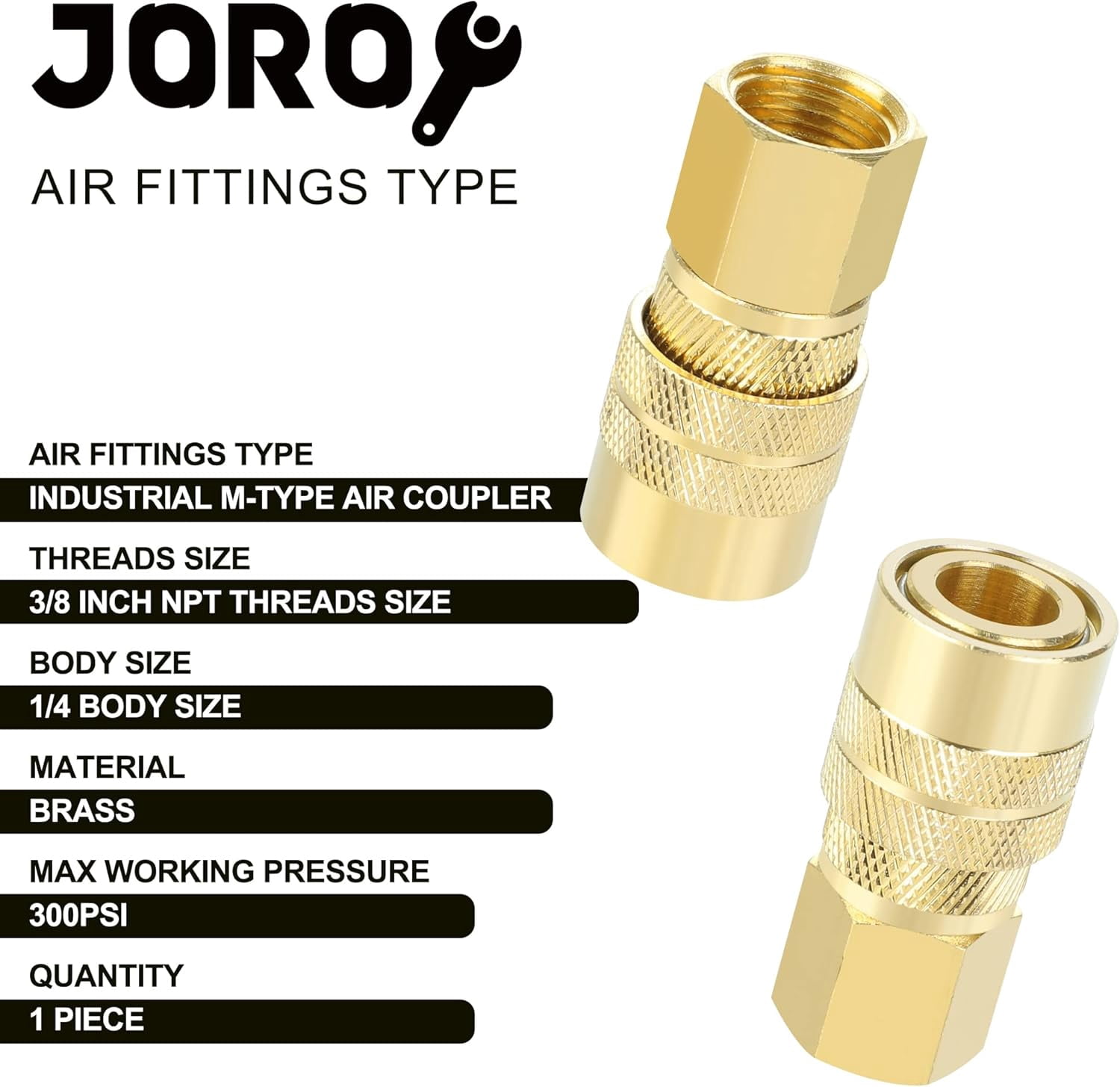 MKEUDQ-Brass Air Coupler, 1/4 Inch Body Size, 3/8 Inch NPT Female Threads Size, Industrial M-Type, 1 Piece Air Compressor Hose Fitting