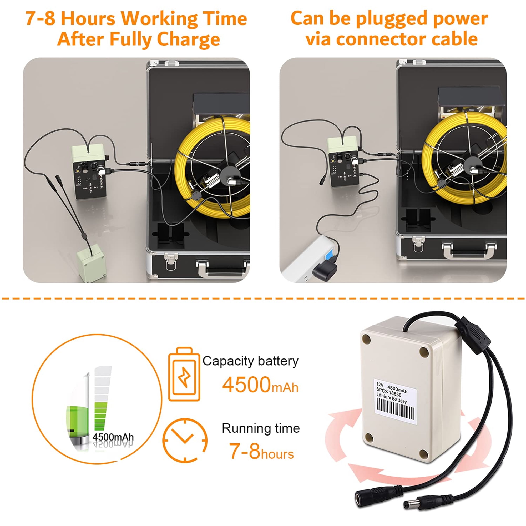 Jinyeda Sewer Camera with Locator, 7'' LCD 100ft Sewer Inspection Camera with 512Hz Transmitter and Receiver for Pinpoint Location Blockages and Damage