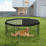 BENTISM Dog Playpen 8 Panels Foldable Metal Dog Exercise Pen with Top Cover 24" H