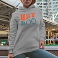 thumbnail image 2 of Hey Boo, Pun, Groovy Retro Wavy Text Merch Gift, Heather Grey Hooded Sweatshirt or Hoodie, Large, 2 of 5