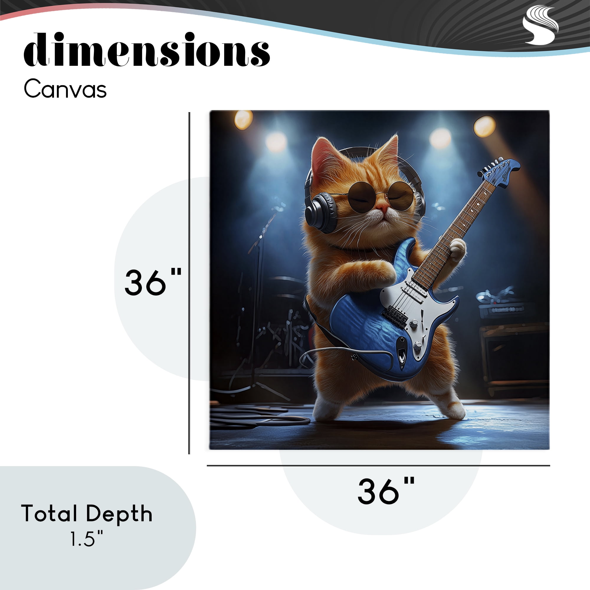 Cat Guitarist in Band Canvas Wall Art, design by Jim Baldwin