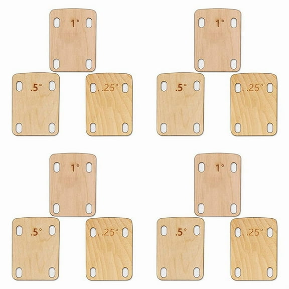 12Pcs Guitar Neck Shims, Solid Maple Wood Shim Protection 0.25, 0.5 and 1 Degree Plate Tool