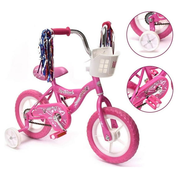 Wonderplay BMX 12" Kid's Bike for 2-4 Years Old, Bicycle for Girls with Front Basket, EVA Tires with Training Wheels, Pink
