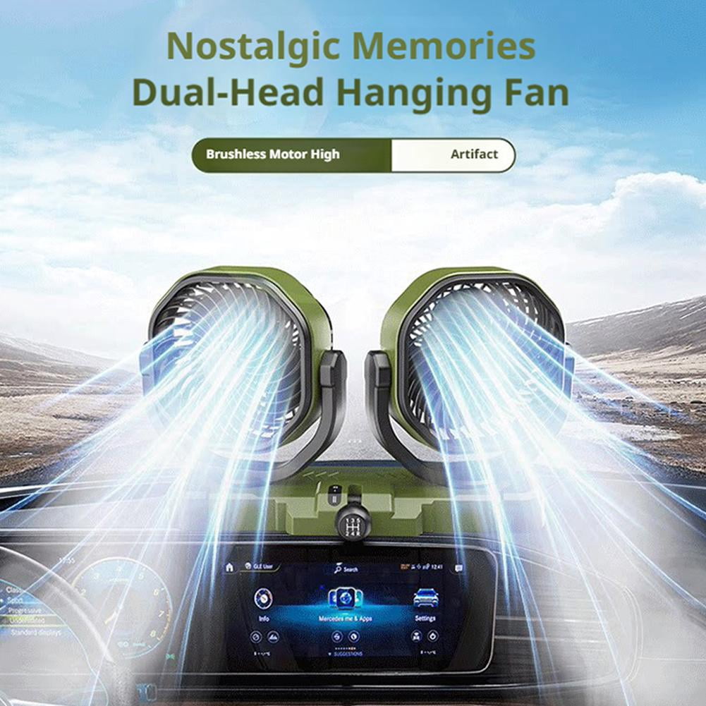 Car Fan Adjustable Dual Head, 360° Rotatable Car Clip Fan for Front/Rear Seat Passenger Car Essentials Cooler, Strong Wind Electric Air Circulation Fans for Car Truck SUV Van Boat - 5V