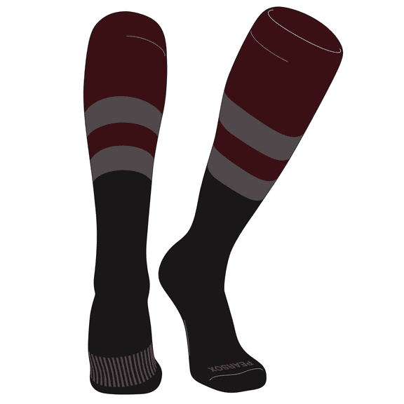 PEAR SOX Striped OTC Baseball, Softball, Football Socks (D) Maroon, Graphite, Black (XS)