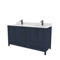 thumbnail image 3 of Ayna Decors Rooh 60 in Navy Blue Double Sink Bathroom Vanity Set with White Quartz Countertop | 4 Soft Closing Doors | 6 Full Extention Soft Close Drawer | Black Hardware, 3 of 10