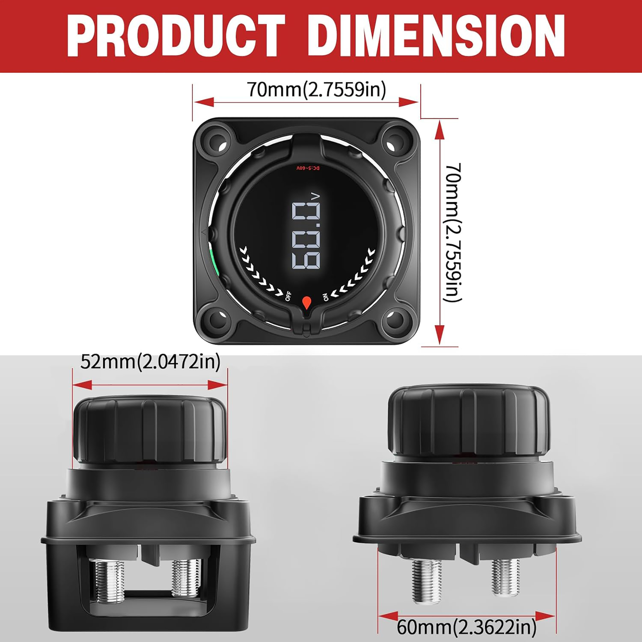 Upgrade Battery Disconnect Switch with Digital Voltage Display, DC 5-60V, Power Master Isolator Cut Off Switch for Car Truck Marine Boat RV Camper Trailer (Upgrade Black)