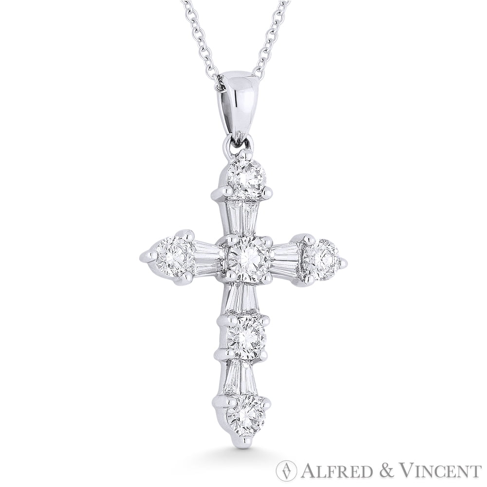 Alfred & Vincent 1.07ct Round & Baguette Cut Diamond Cross Pendant in
