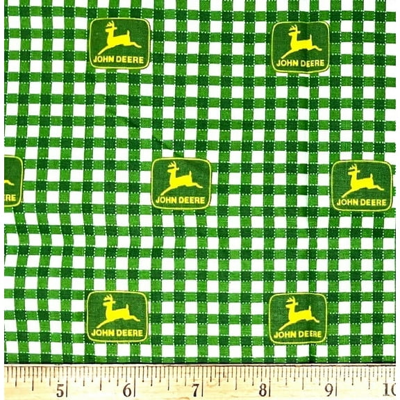 1/2 Yard - John Deere Farm Tractor on Green Check Cotton Fabric (Great for Quilting, Sewing, Craft Projects, Quilts, Throw Pillows & More) 1/2 Yard X 44" Wide