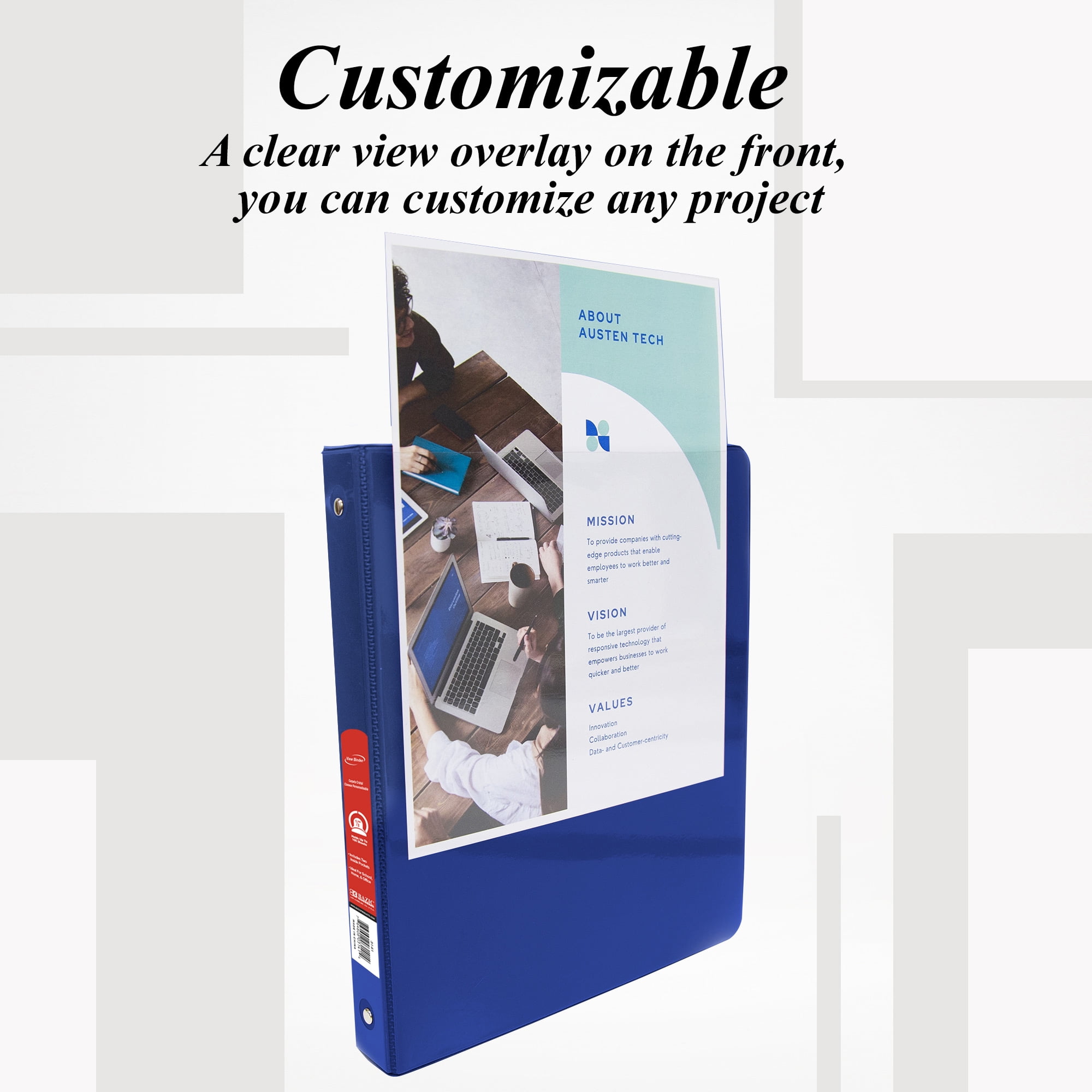 BAZIC 3 Ring Binder 1/2" Economy View Binders Blue, Hold 175 Sheets, 4-Count