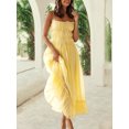 thumbnail image 6 of Parfaitlady Womens 2025 Summer Casual Sleeveless Spaghetti Strap RIC Rac Trim Smocked Ruffle Beach Long Maxi Dress Light Yellow L, 6 of 8