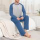 thumbnail image 4 of Conjunto de pijama informal de estilo masculino, camisa de manga larga con cuello redondo y cordón en la cintura, pantalones largos holgados para el hogar, pantalones cortos de manga corta de poliéste, 4 of 7