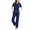 #1_Navy, variant on Women’s Nursing Scrub Set Notched V Neck Short Sleeve Top and Wide Leg Cargo Pants with Pockets Stretch Comfortable Workwear Uniform for Medical Professionals