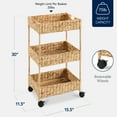 thumbnail image 4 of Best Choice Products Panier de Pépinière Roulant à 3 Niveaux en Jacinthe d'Eau avec Roues, Chariot Utilitaire, Organisation de Rangement - Naturel, 4 of 8