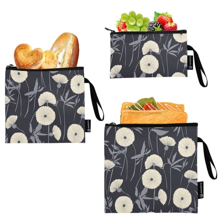 Haosy 3 Pack Reusable Ziploc Bags BPA Free Healthy Food Storage Bag Leakproof Sandwich Snack Freezer Bags Elegant Cream Dandilion