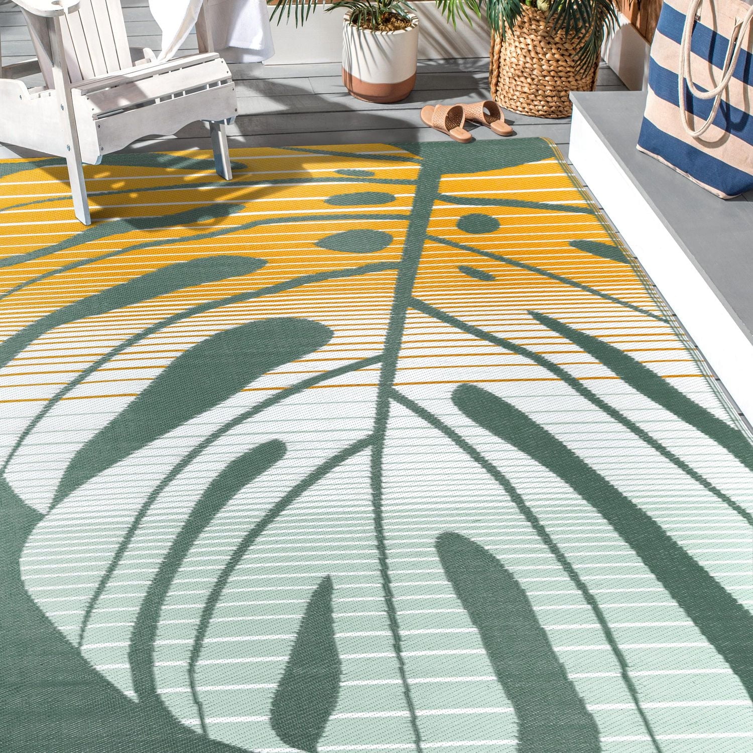 Tapis d'extérieur rond Dalecroft Leaf, 6 pi x 6 pi, polyoléfine tissée 6 pi x 6 pi MS TAPIS LEAF 6'6"