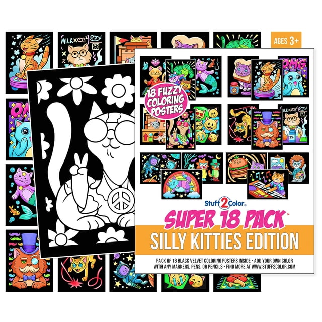 Pósteres para colorear Super Pack Stuff2Color Silly Kitties x18