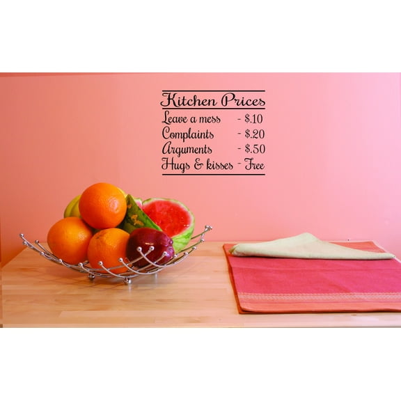 Wall Design Pieces Kitchen Prices Leave A Mess 10 Cents Complaints 20 Cents Hugs & Kiss Free 18x18"