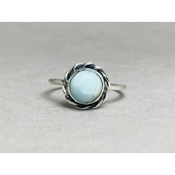 Heaven Crafts Natural Larimar Ring 925 Sterling Silver Bohemian Chunky Bridal Ring Gift For Her