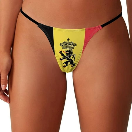 

Belgian Flag Badge Women s Sexy G-String Low Rise Hipster Underwear Thong Panties Stretch T-Back
