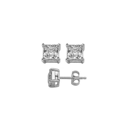 925 Sterling Silver 1 Ct Princess White Cz Stud Earrings