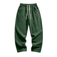 thumbnail image 4 of WOLIAUO Mens Linen Cotton Pants Drawstring Waist Lightweight Loose Fit Straight Leg Casual Big and Tall Linen Pants Beach Travel (XL Green), 4 of 5