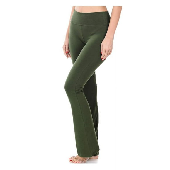 Zenana Premium Cotton FOLD Over Yoga Flare Pants,Dk Olive,X-Large